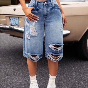 Distressed Denim Bermuda Shorts